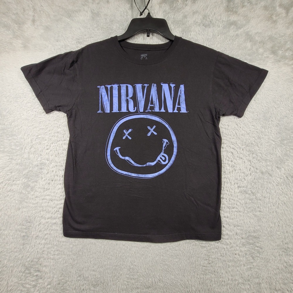 Nirvana Graphic T-Shirt Mens Medium Black Smiley Face Band Tee